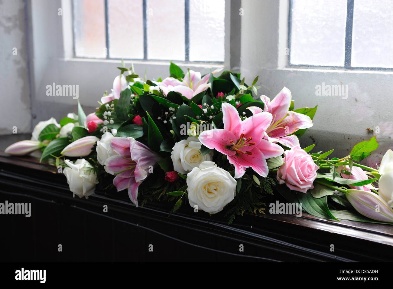 Pink And White Flowers Decorate Church For Wedding Lilies And