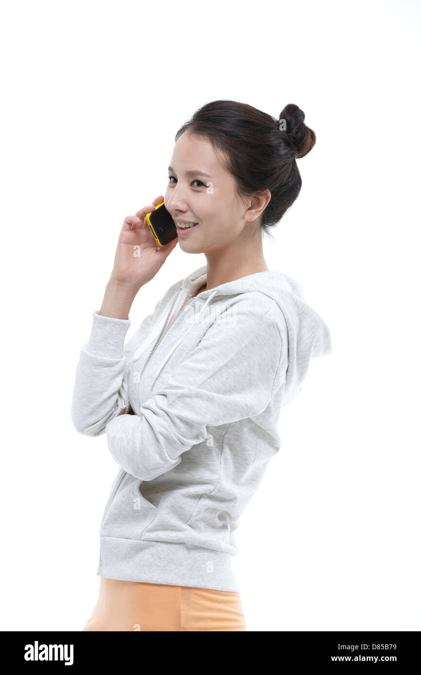 young woman talking on mobile phone. Stock Photo