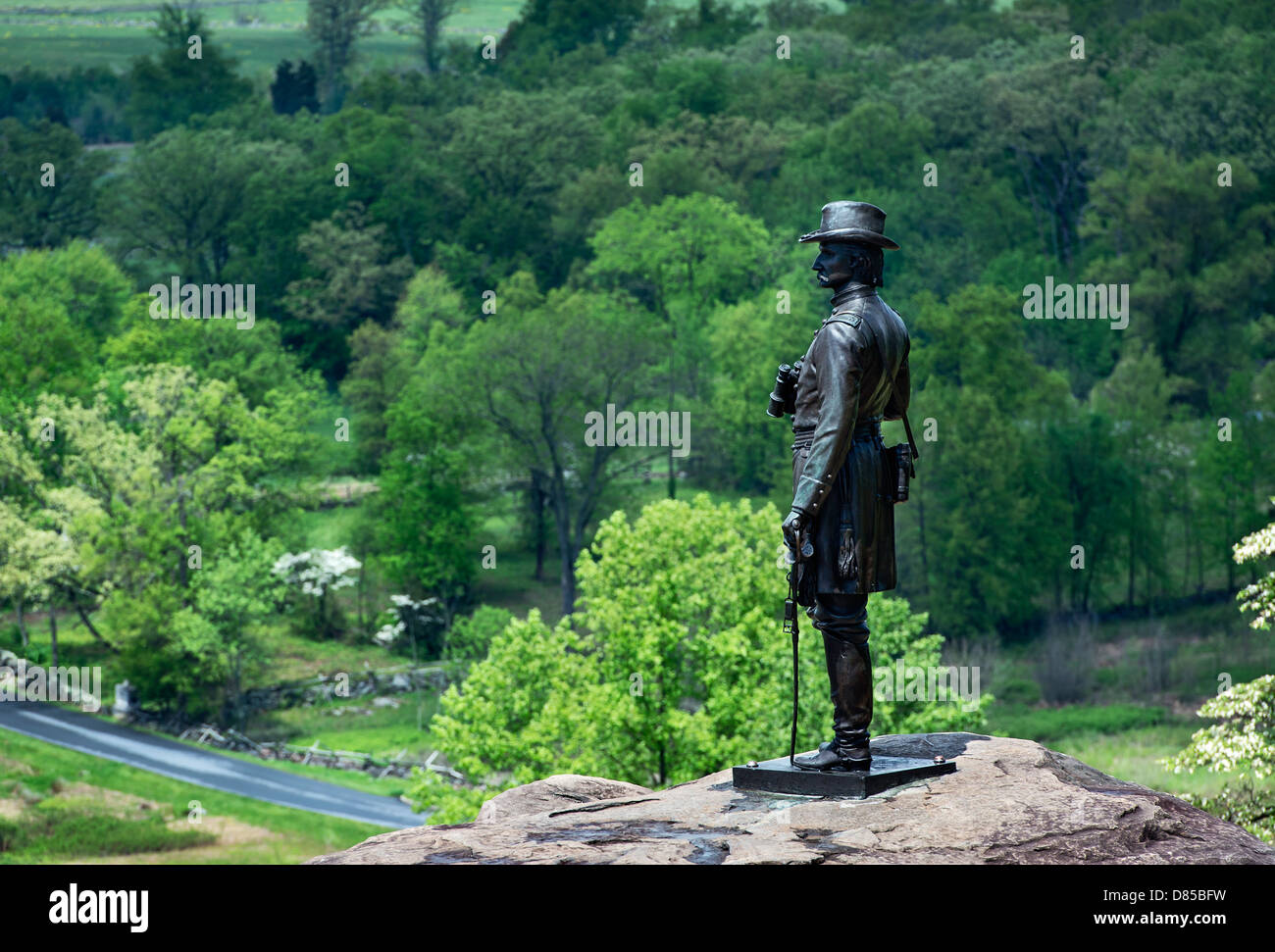 General Kemble Warren at Little Round Top, Gettysburg National Military Park, Pennsylvania, USA Stock Photo