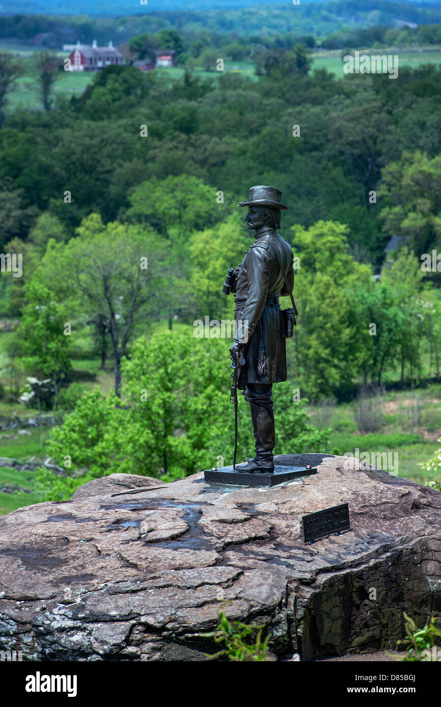 General Kemble Warren at Little Round Top, National Military Park, Pennsylvania, USA Stock Photo