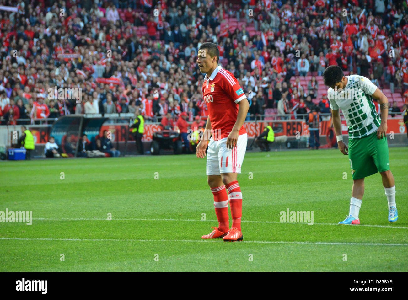 Lima player prepairs to shoot the penalty that give the 3 goal to Benfica team. Stock Photo