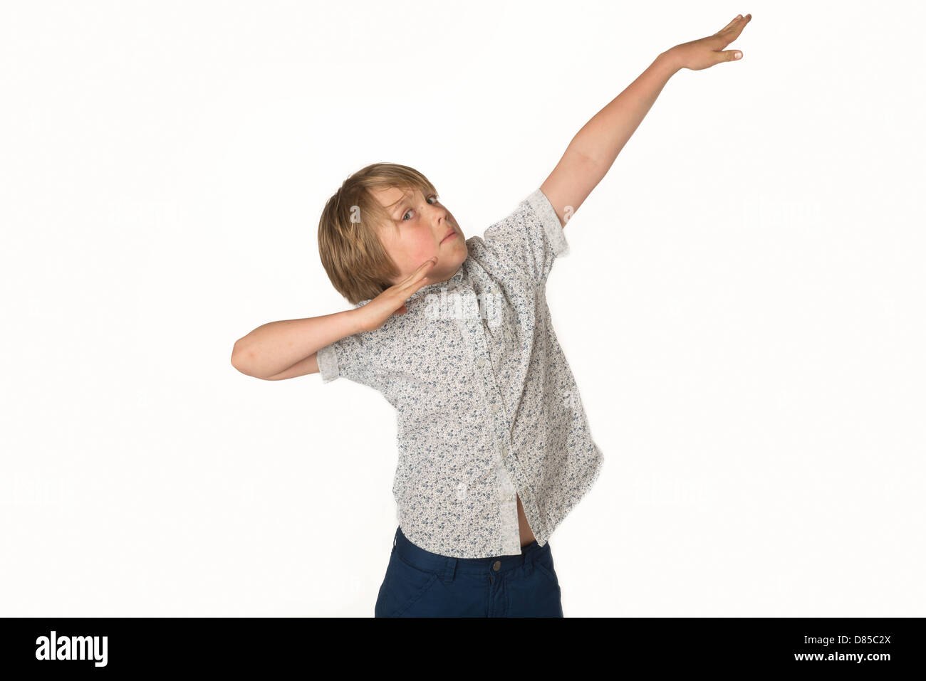 A 9 Year Old Boy Mimics The Usain Bolt Lightning Bolt Pose Stock Photo Alamy