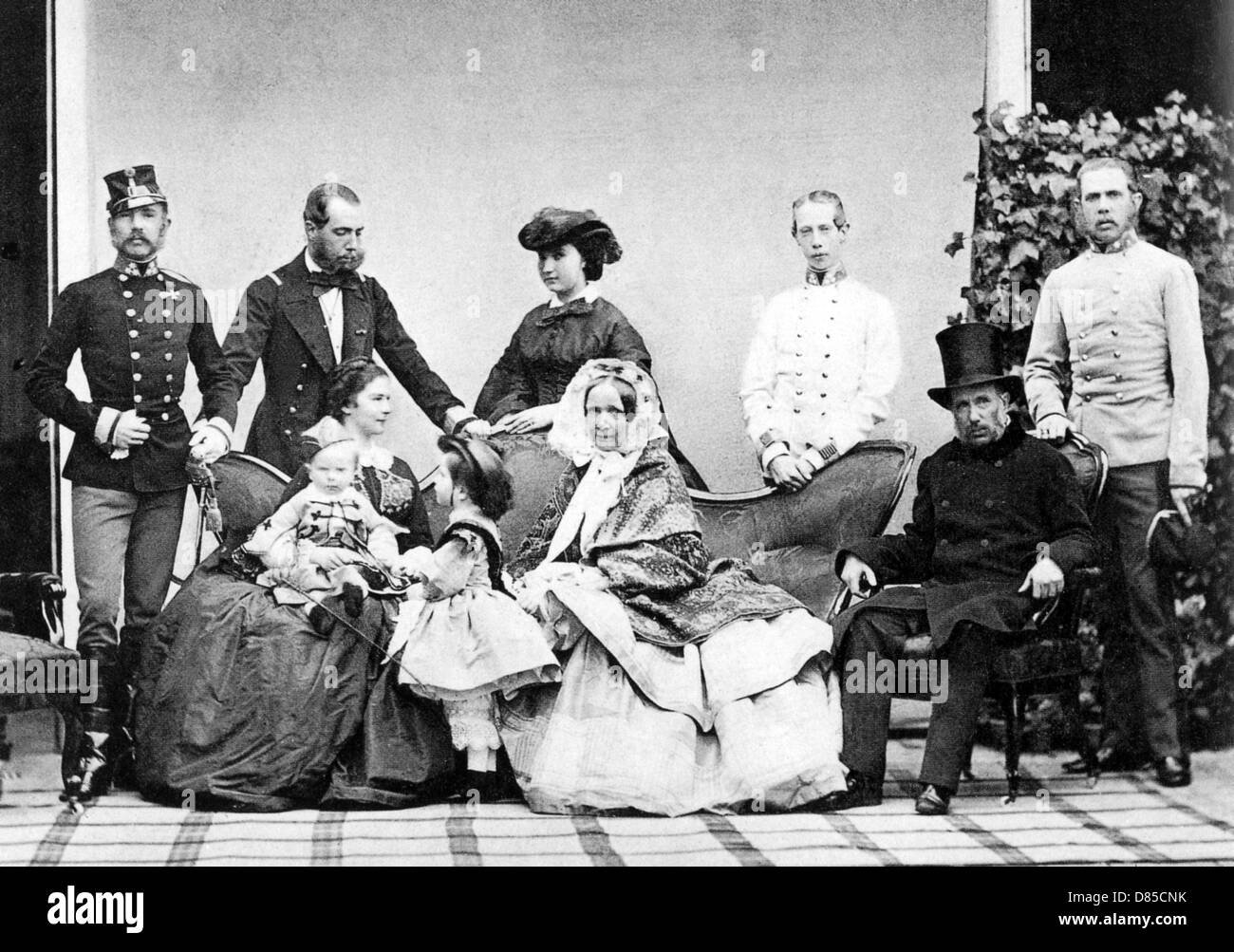 AUSTRO-HUNGARIAN HABSBURG FAMILY PORTRAIT at the Schonbrunn Castle about 1870 - see Description below for names Stock Photo