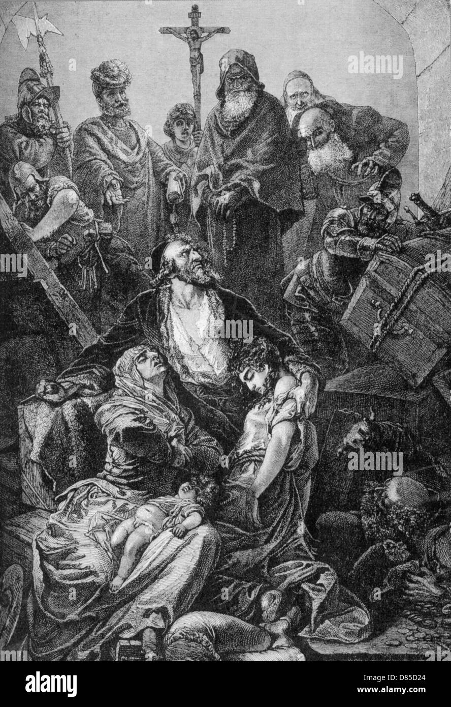 THE JEWS ARE EXPELLED FROM SPAIN in 1492 as shown in an early 19th century engraving Stock Photo