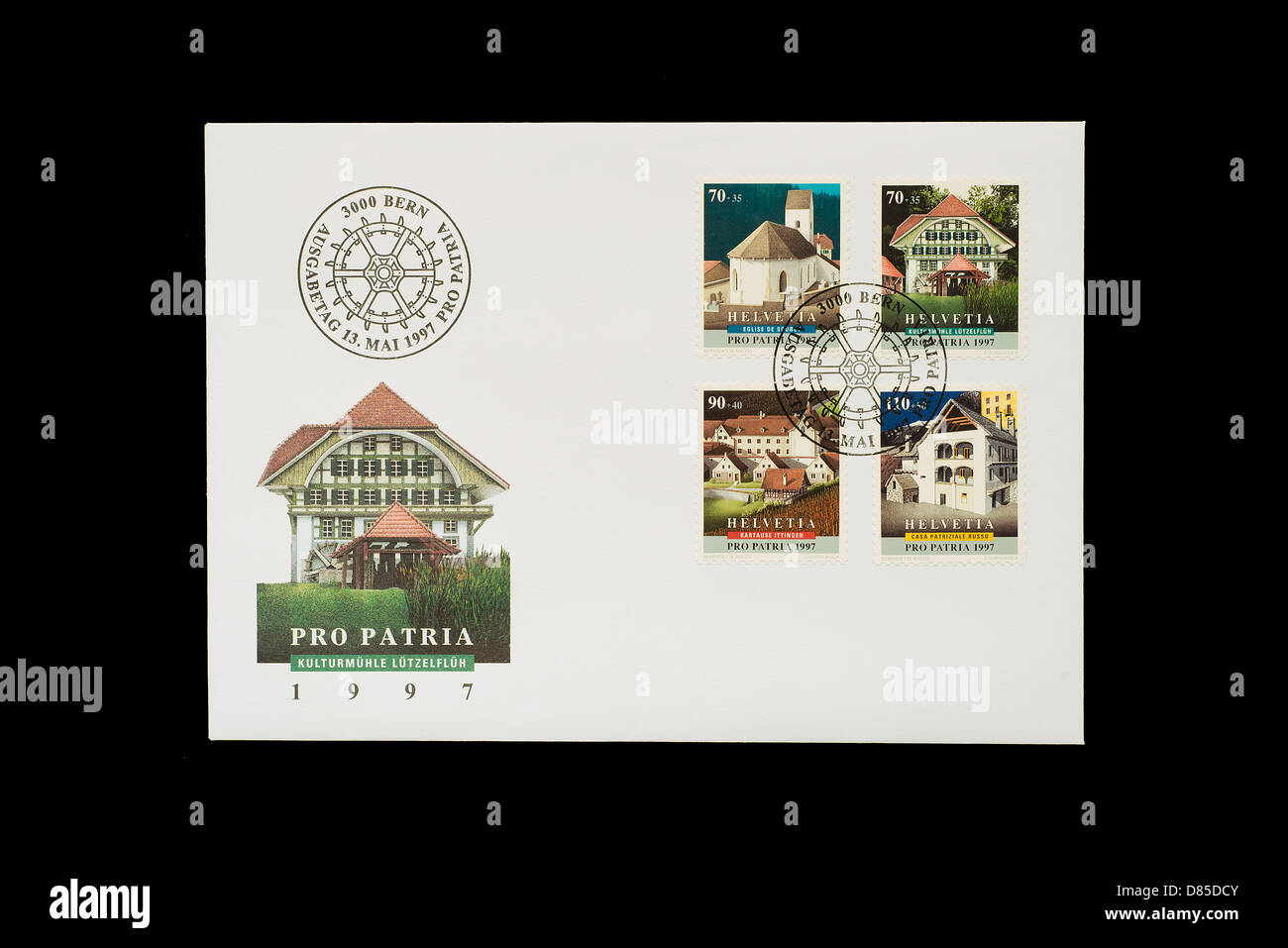 the official first day cover of 1997 Pro Patria swiss stamps Stock Photo