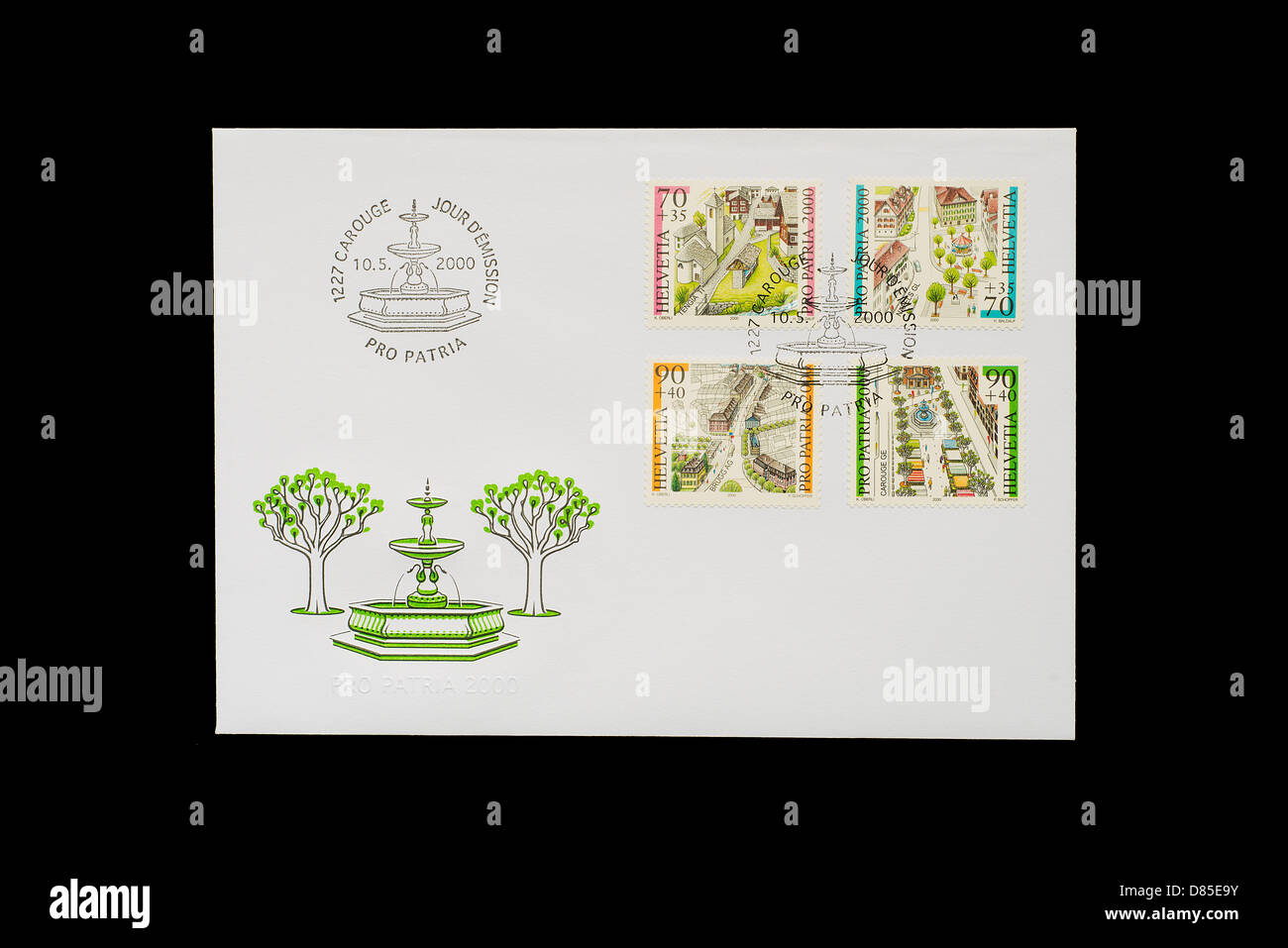 the official first day cover of 2000 Pro Patria swiss stamps Stock Photo