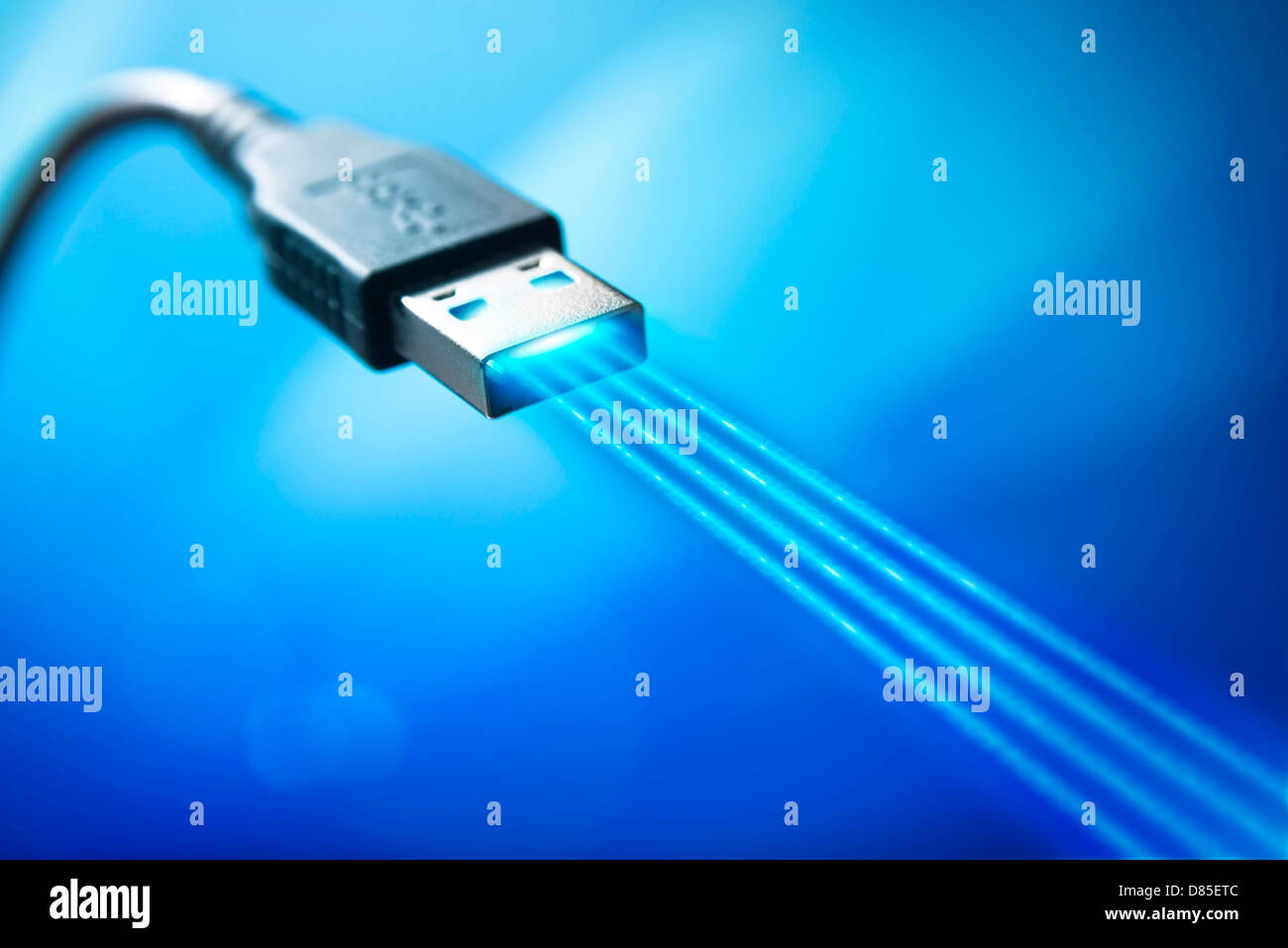 Digital transmission from a USB cable. Stock Photo