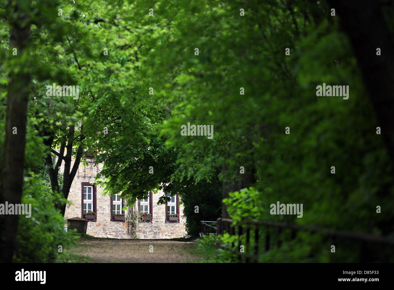 Promenade leads through health resort Bad Lauchstaedt in Germany, 10 May 2013. There is a famous mineral spring in the city, which Goethe used to visit frequently. Photo: Jan Woitas Stock Photo