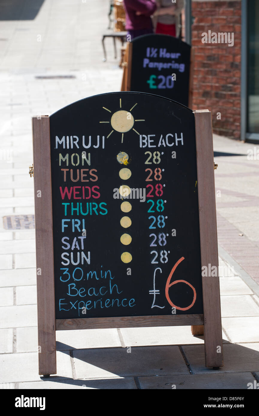 Maruji Beach Spa sign, Shrewsbury, Shropshire Stock Photo
