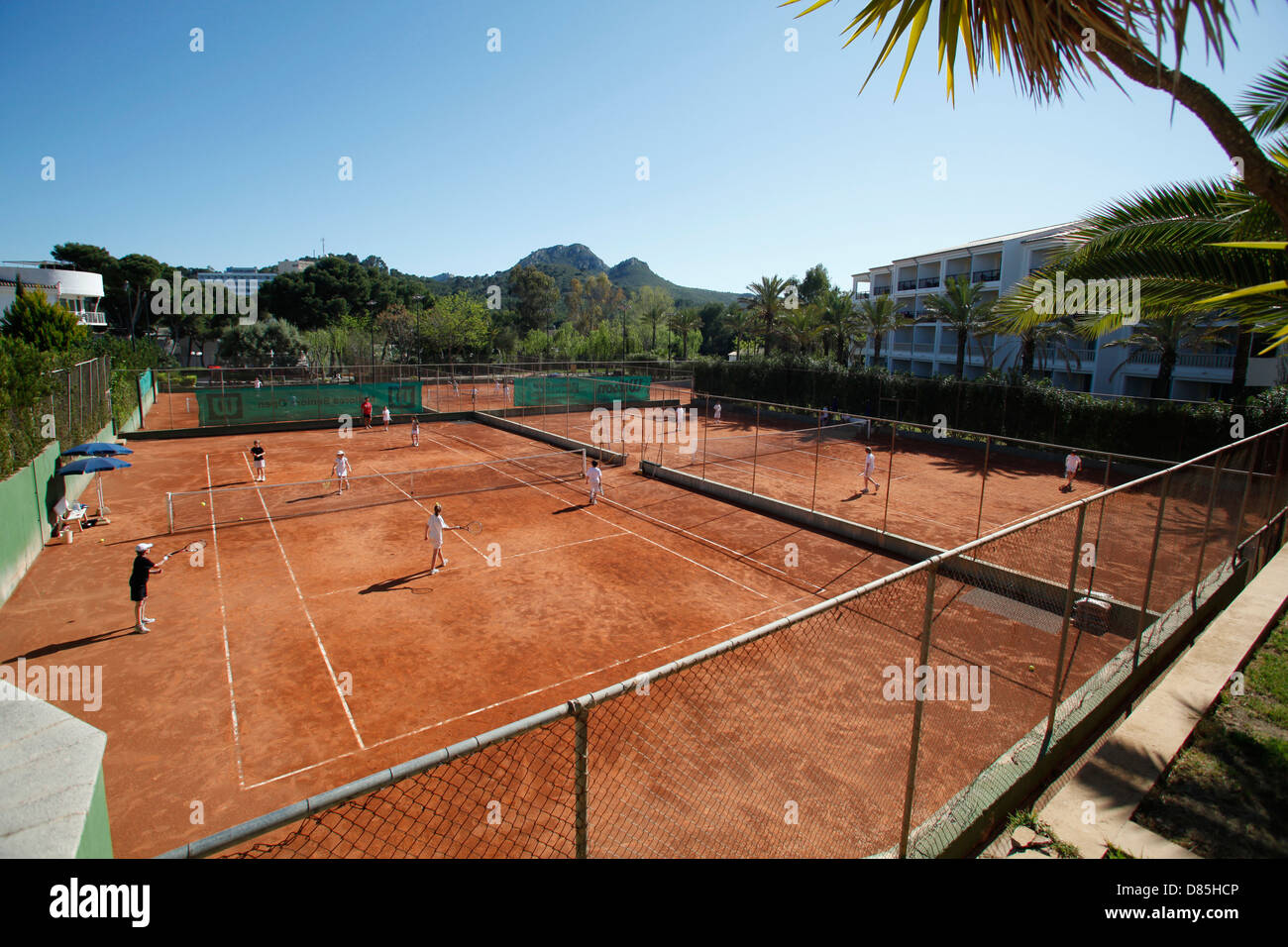 Tennis courts of the Hotel Beach Club Font de Sa Cala, Capdepera,Mallorca,Spain  Stock Photo - Alamy