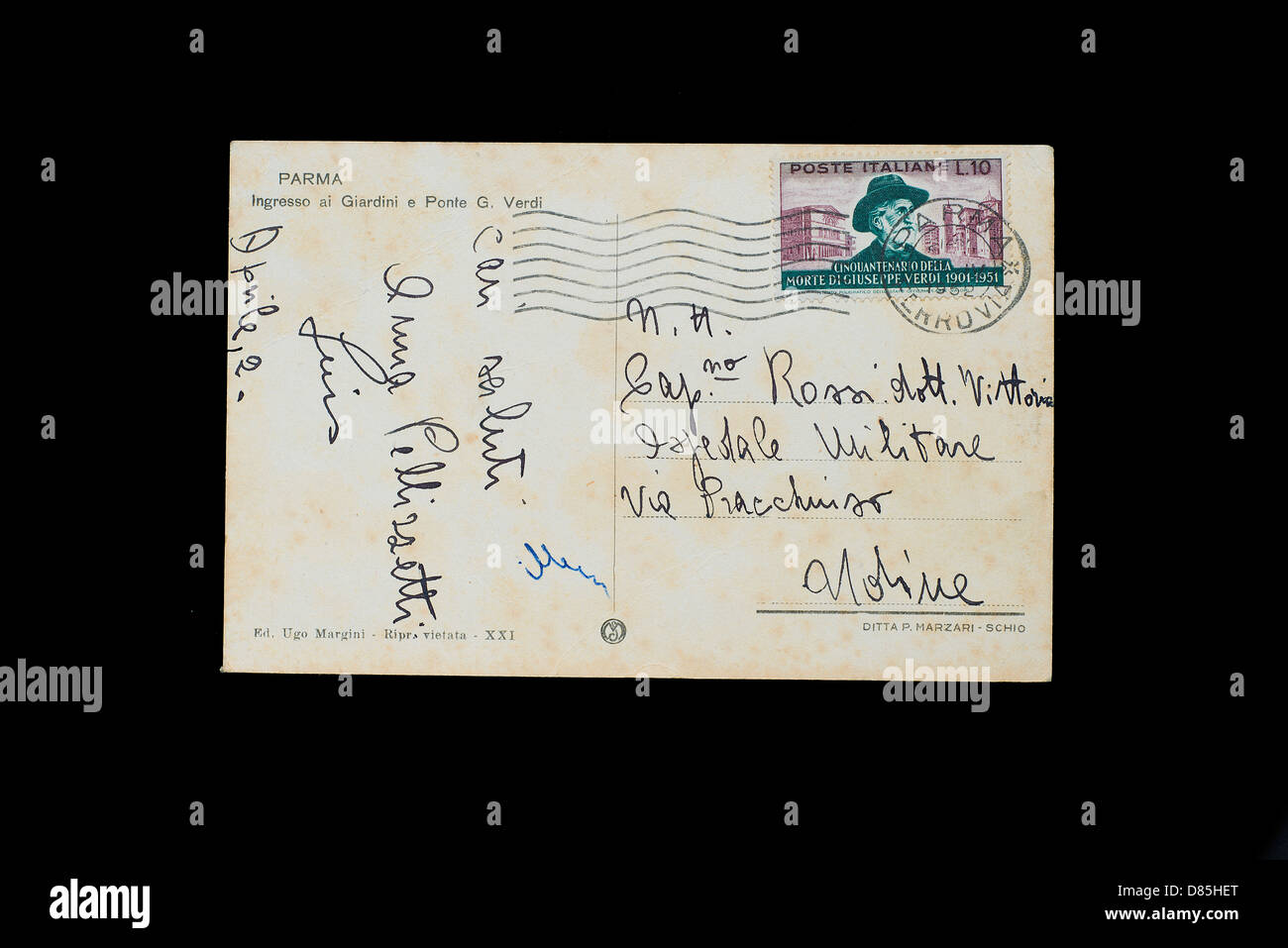 a postal card with an italian from the serie 'Giuseppe Verdi' issue stamp Stock Photo
