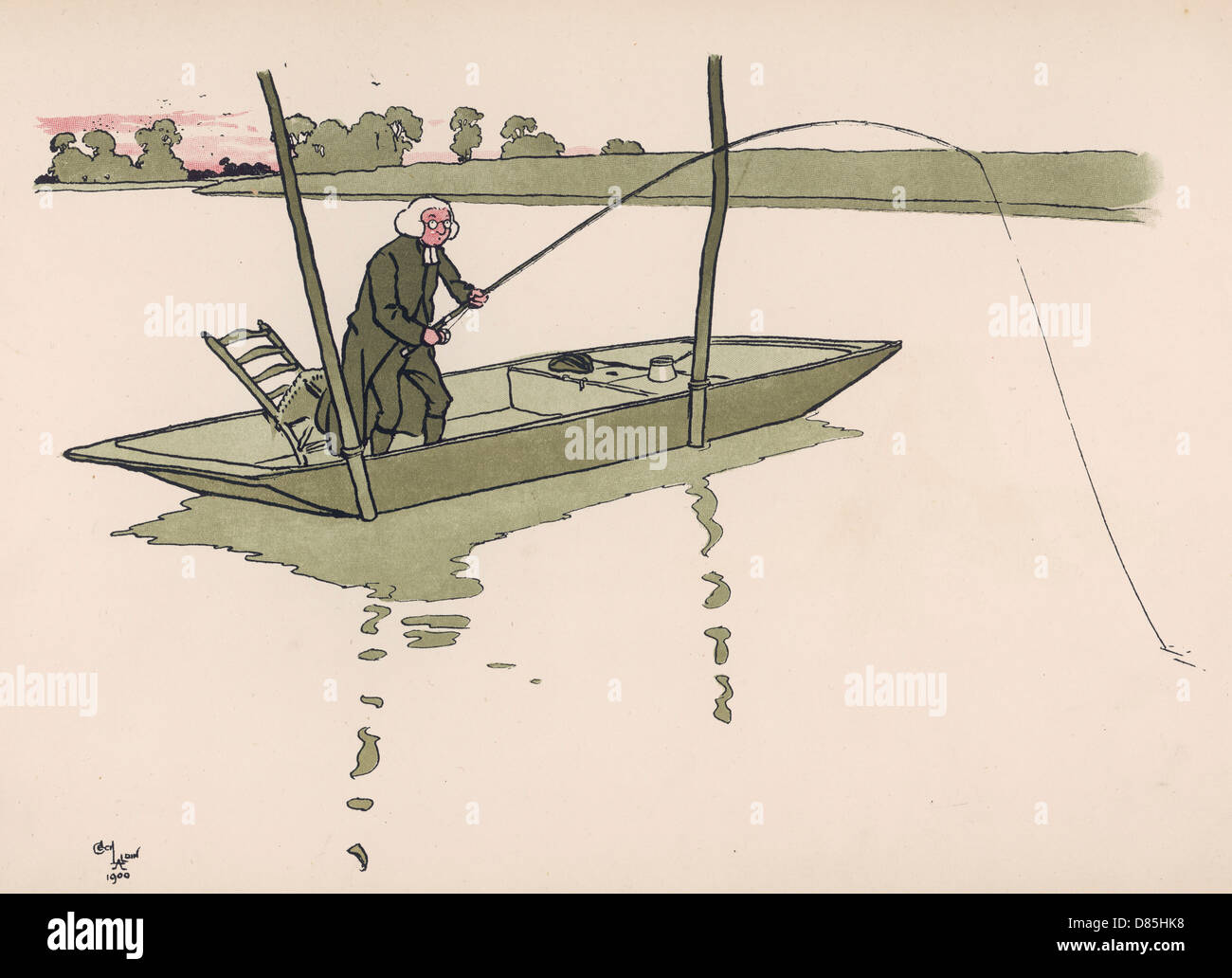 Clergyman fishing from a boat Stock Photo