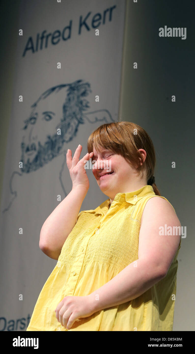 Swiss emerging new performer Julia Haeusermann receives this year's Alfred-Kerr-Prize in Berlin, Germany, 20 May 2013. The prize, which is endowed with 5,000 euros, was awarded as part of the Theatre Festival 2013. Haeusermann received it for her role in 'Disabled Theater'. Photo: Wolfgang Kumm Stock Photo