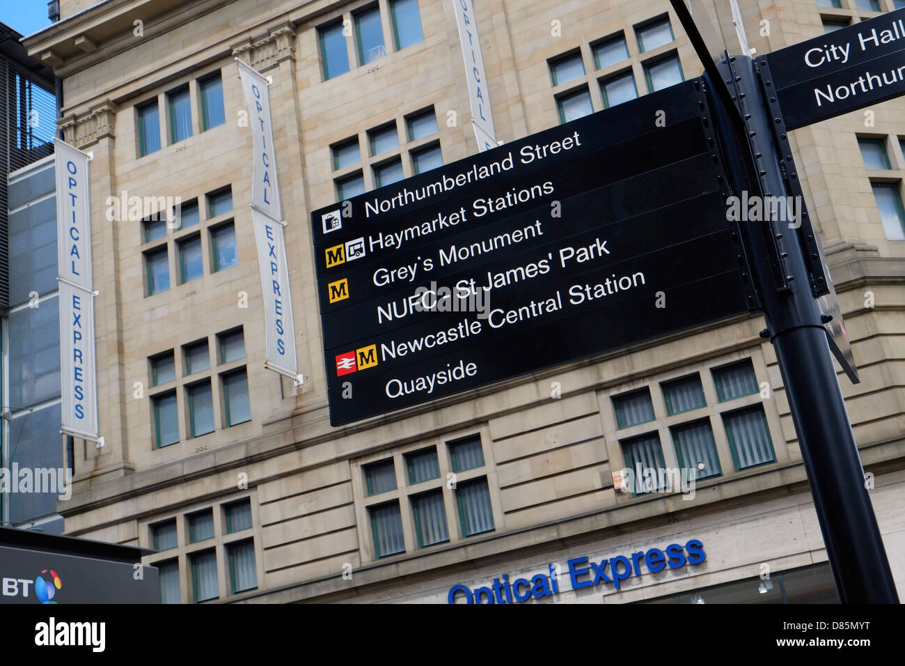 A street signpost on Northumberland Street in Newcastle Upon Tyne. Stock Photo