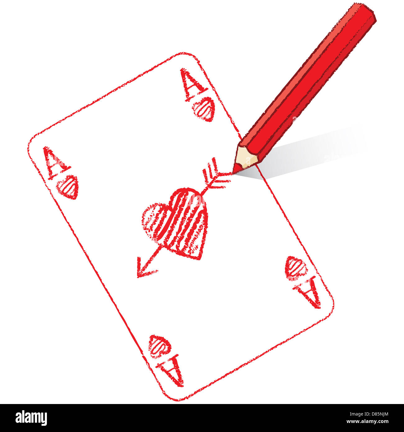 Red Pencil Drawing Various Ace of Hearts Playing Cards with Cupid'a ...