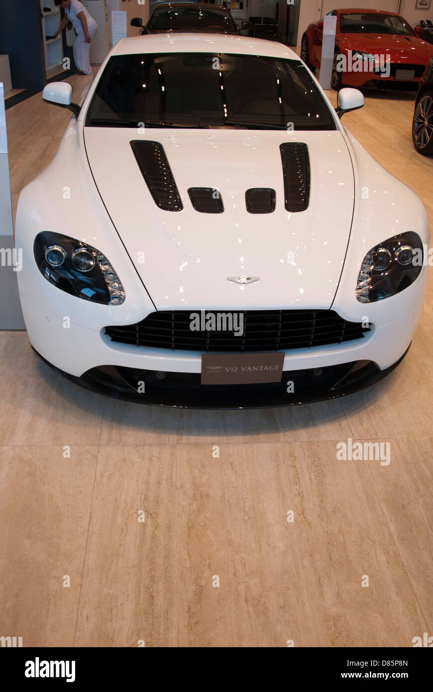 2013 White Aston Martin V12 Vantage Sports Coupe Sportscar Stock Photo