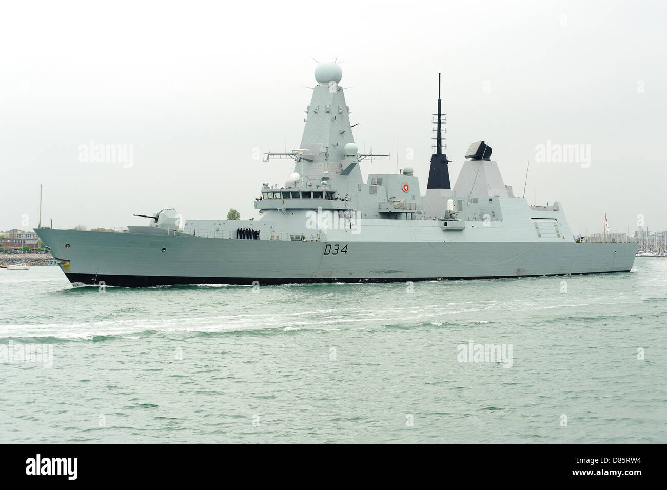 HMS Diamond leave Portsmouth naval dockyard today. Diamond's is a type 45 destroyer based in pompey, Stock Photo