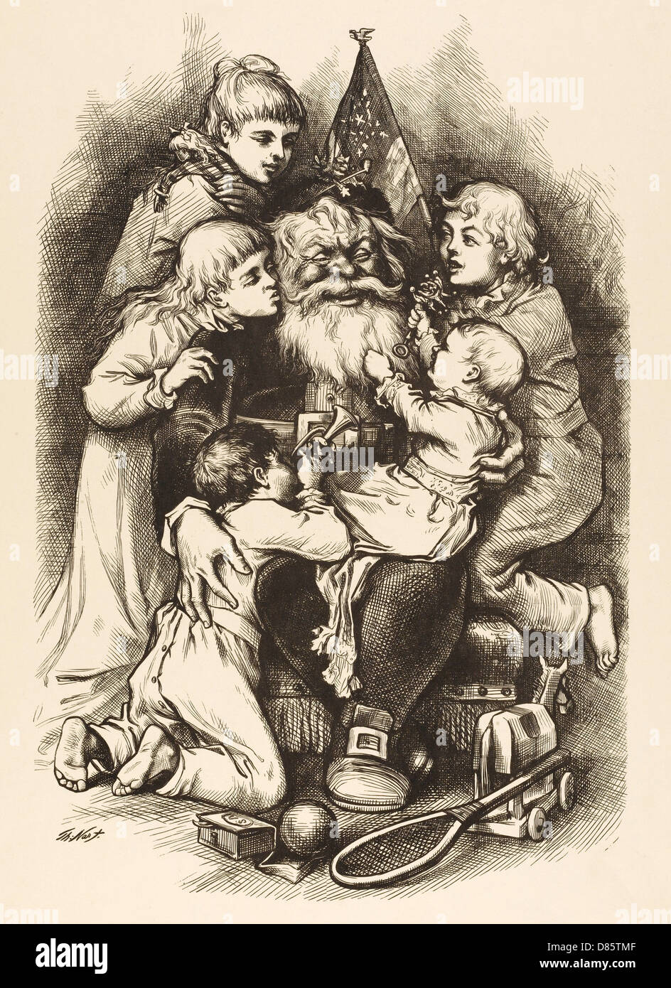 Father Christmas with children Stock Photo