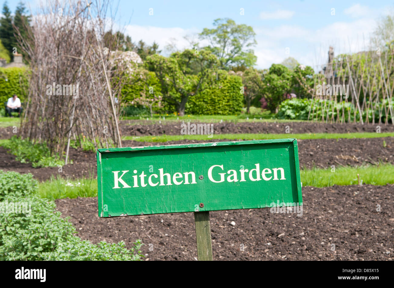 A kitchen garden sign in a walled garden on the Ripley Castle estate in