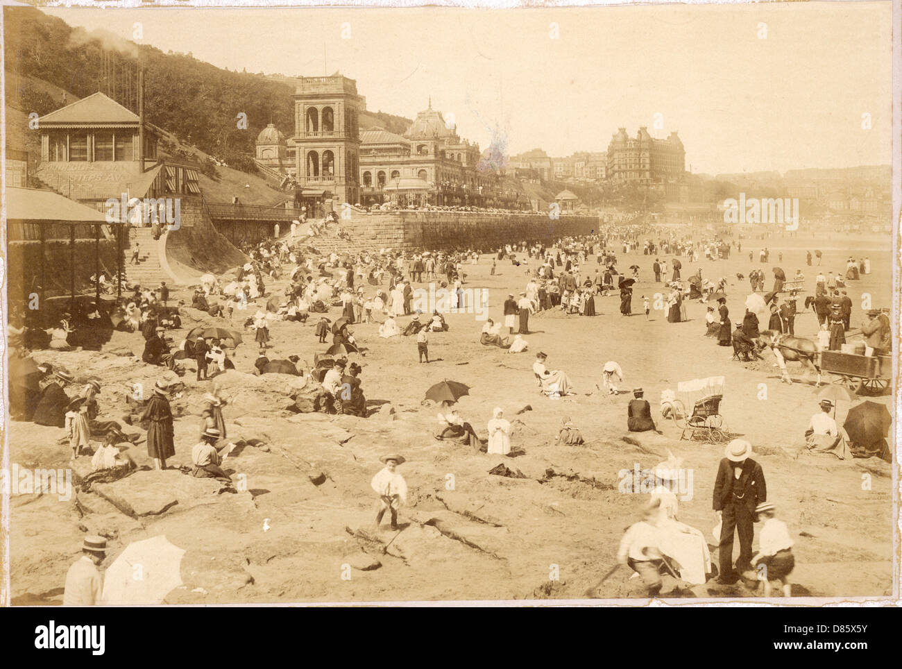 19th century Scarborough beach, Yorkshire Stock Photo