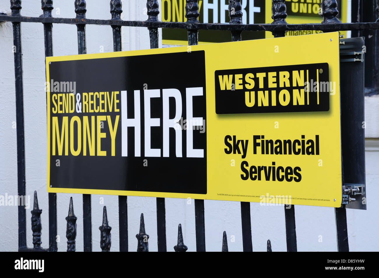 Money transfer site sign Stock Photo