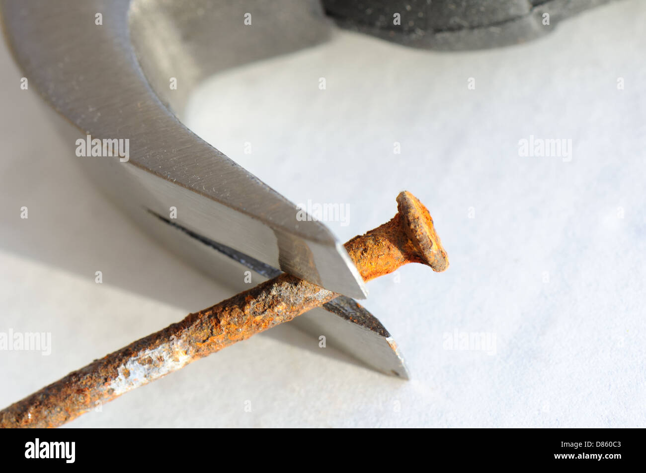 Claw Hammer with rusty nail Stock Photo