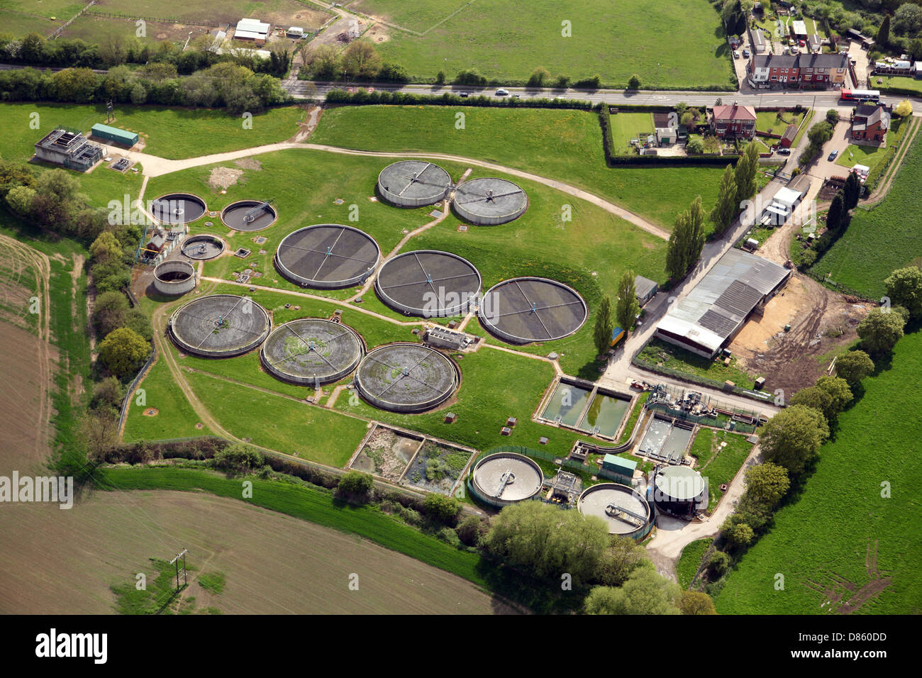 aerial view of a water treatment works Stock Photo