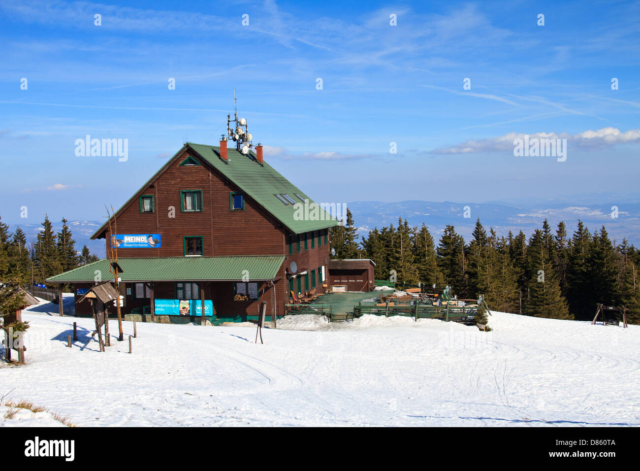 Mountain refuge on the top of Skrzyczne. Beskidy mountains, Poland. Stock Photo