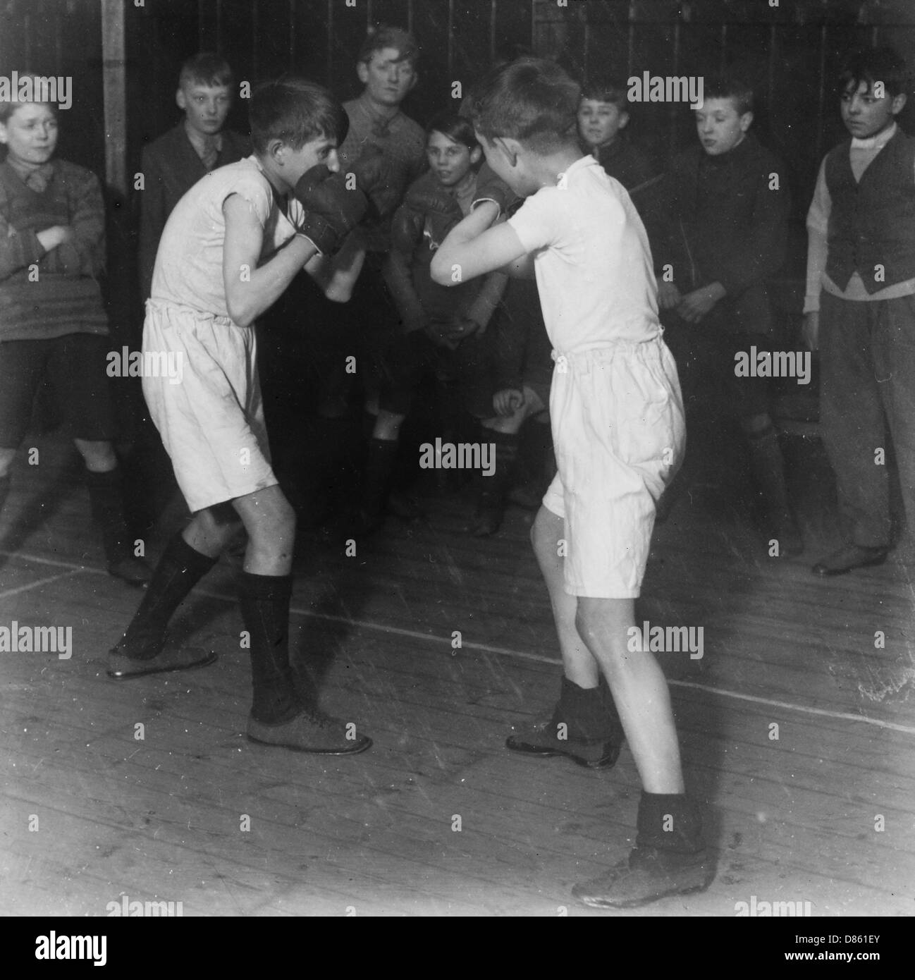 Boys club boxing match, March 1929 Stock Photo