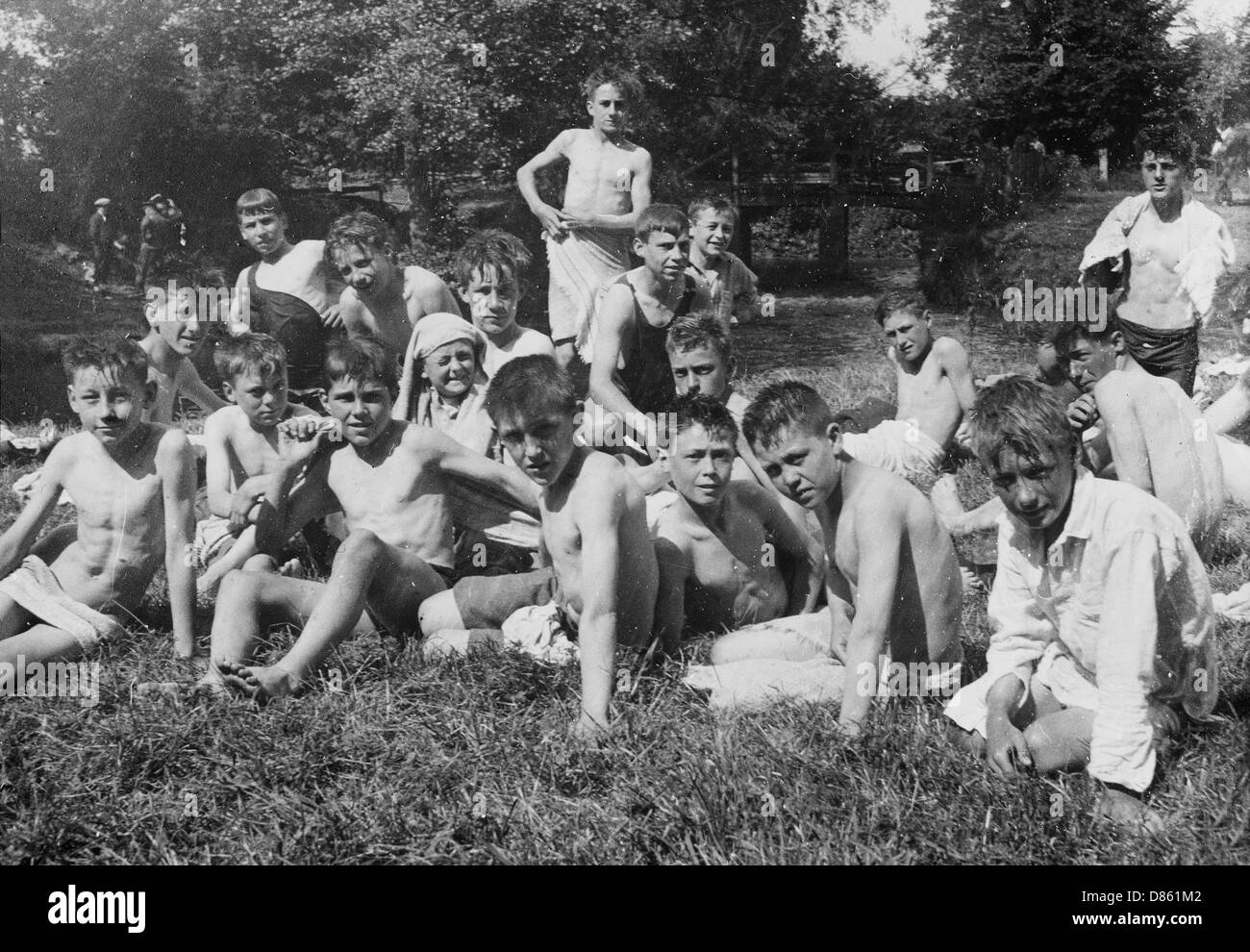 vintage boys swimming