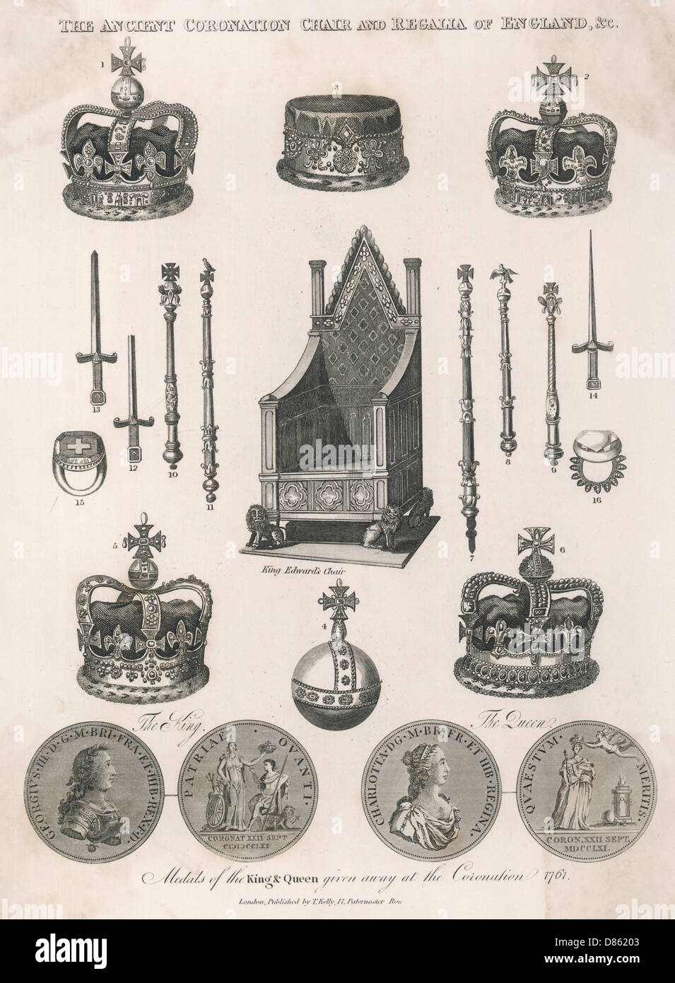 Coronation Chair & Regalia of England Stock Photo