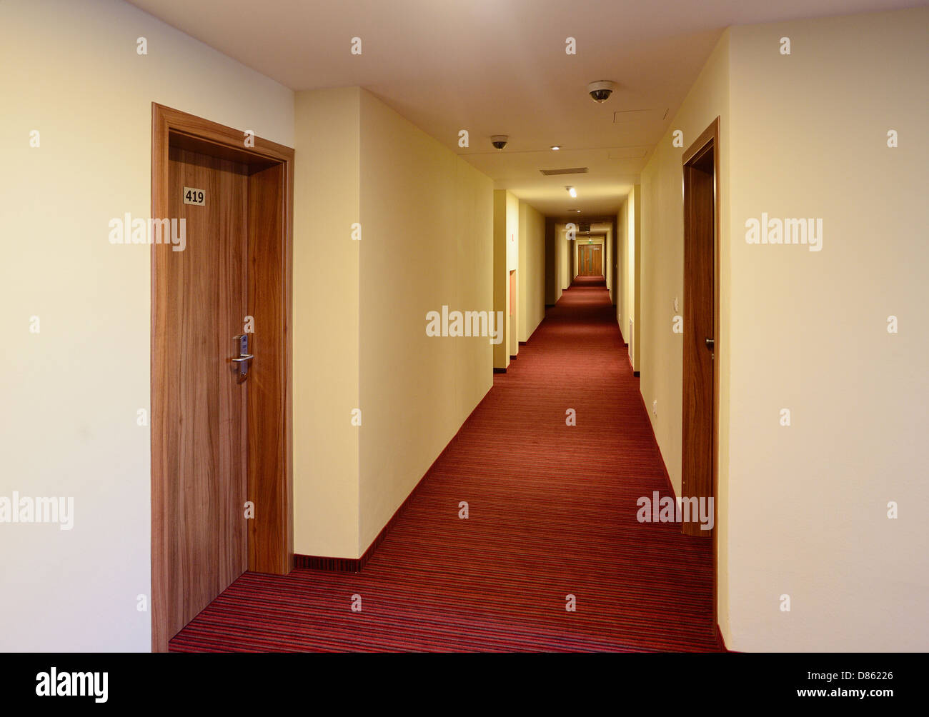 Empty hotel corridor Stock Photo