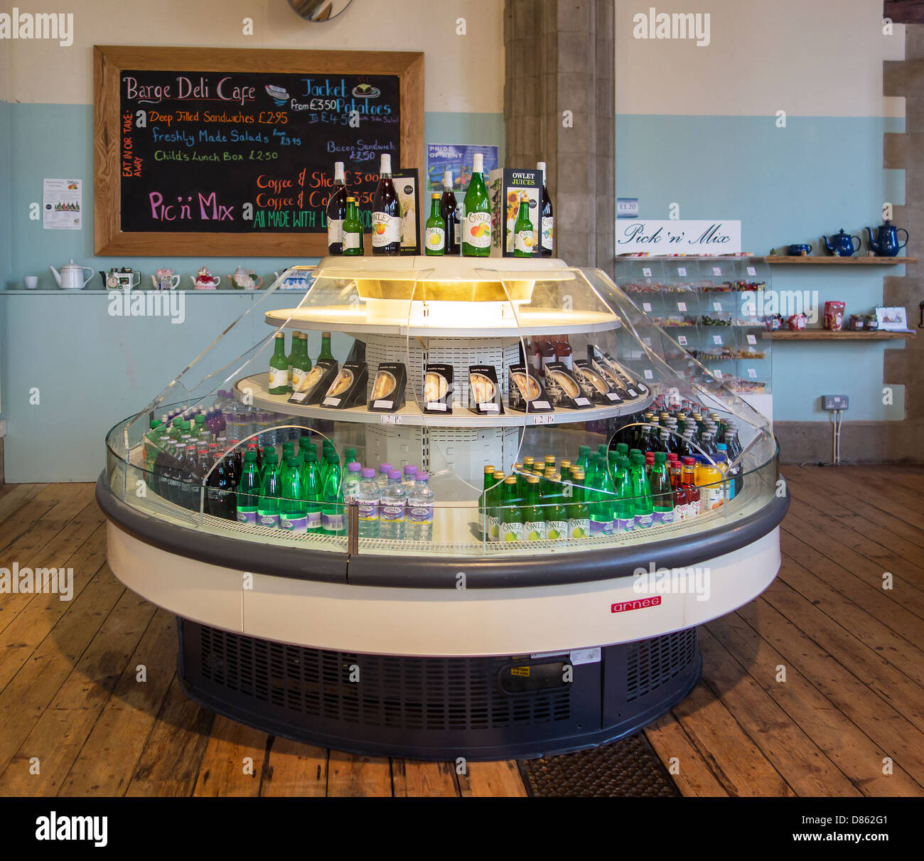Food and Drink Dispenser Rotunda Deli Cafe Sandwiches Stock Photo