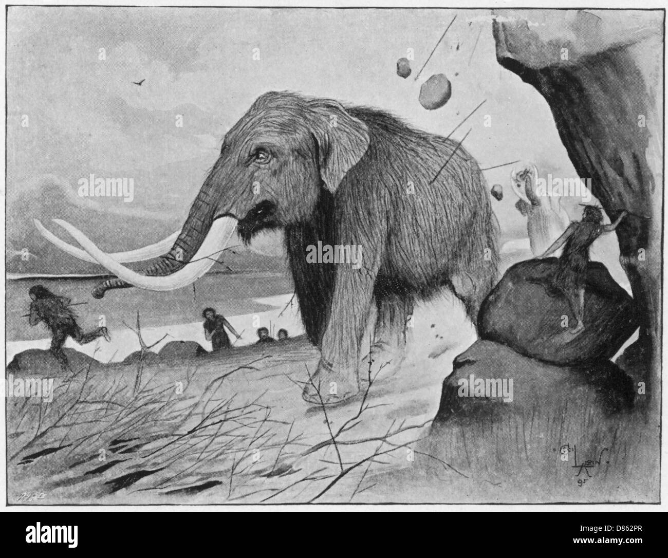 Neolithic Mammoth Hunt Stock Photo Alamy