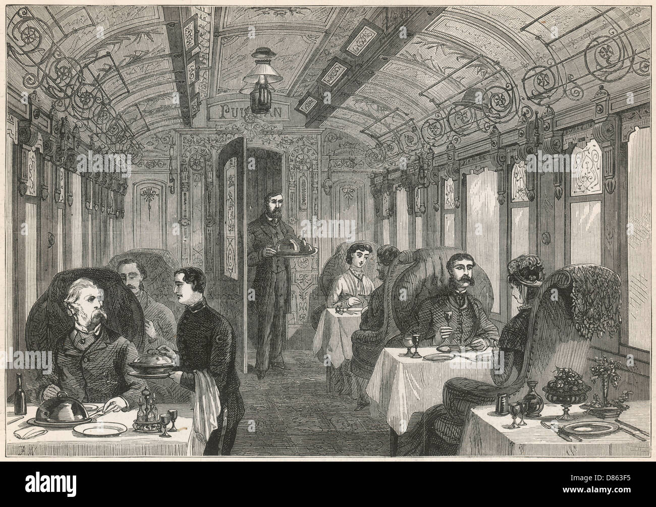 Dining car on the Great Northern Railway Stock Photo
