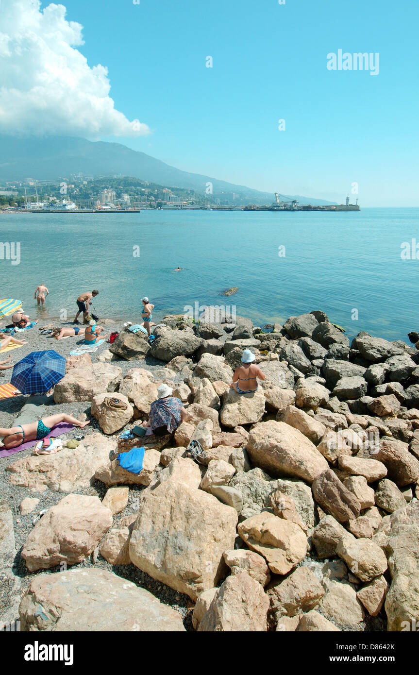 Rocky beach, Yalta, Crimea, Ukraine, Eastern Europe Stock Photo