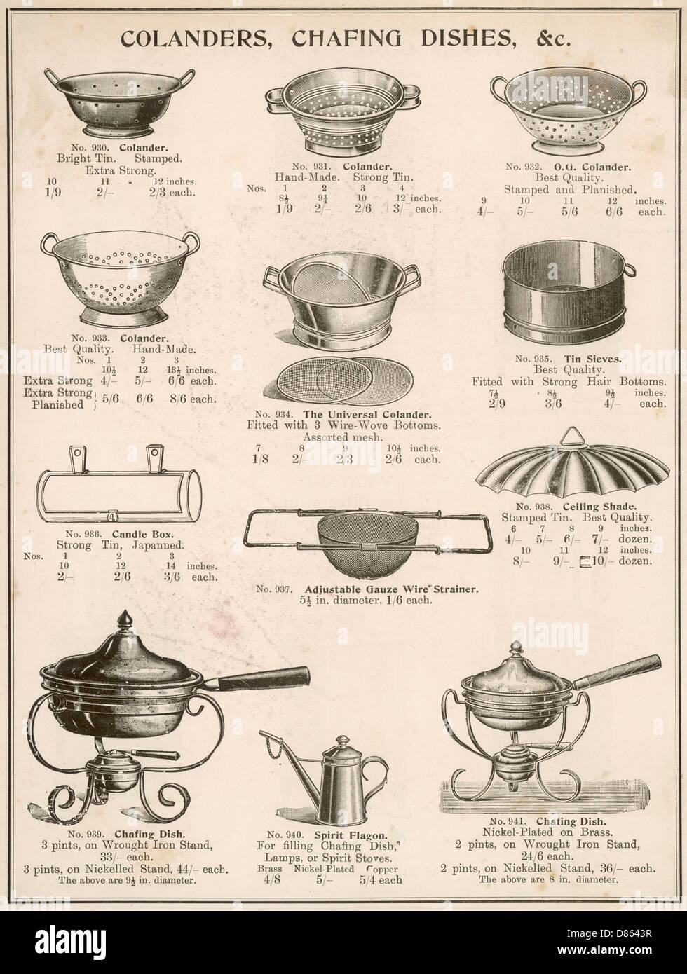 A selection of colanders, chafing dishes, etc Stock Photo Alamy