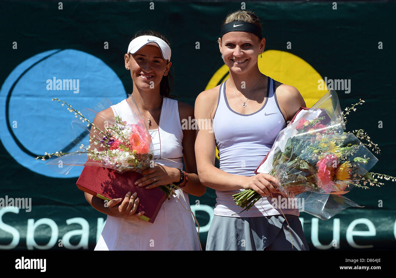 Winner Lucie Safarova (right) of Czech Republic is seen with defeated Alexandra Cadantu of Romania after the match of ITF Sparta Prague Open 2013, Czech Republic, May 19, 2013. (CTK Photo/Katerina Sulova) Stock Photo