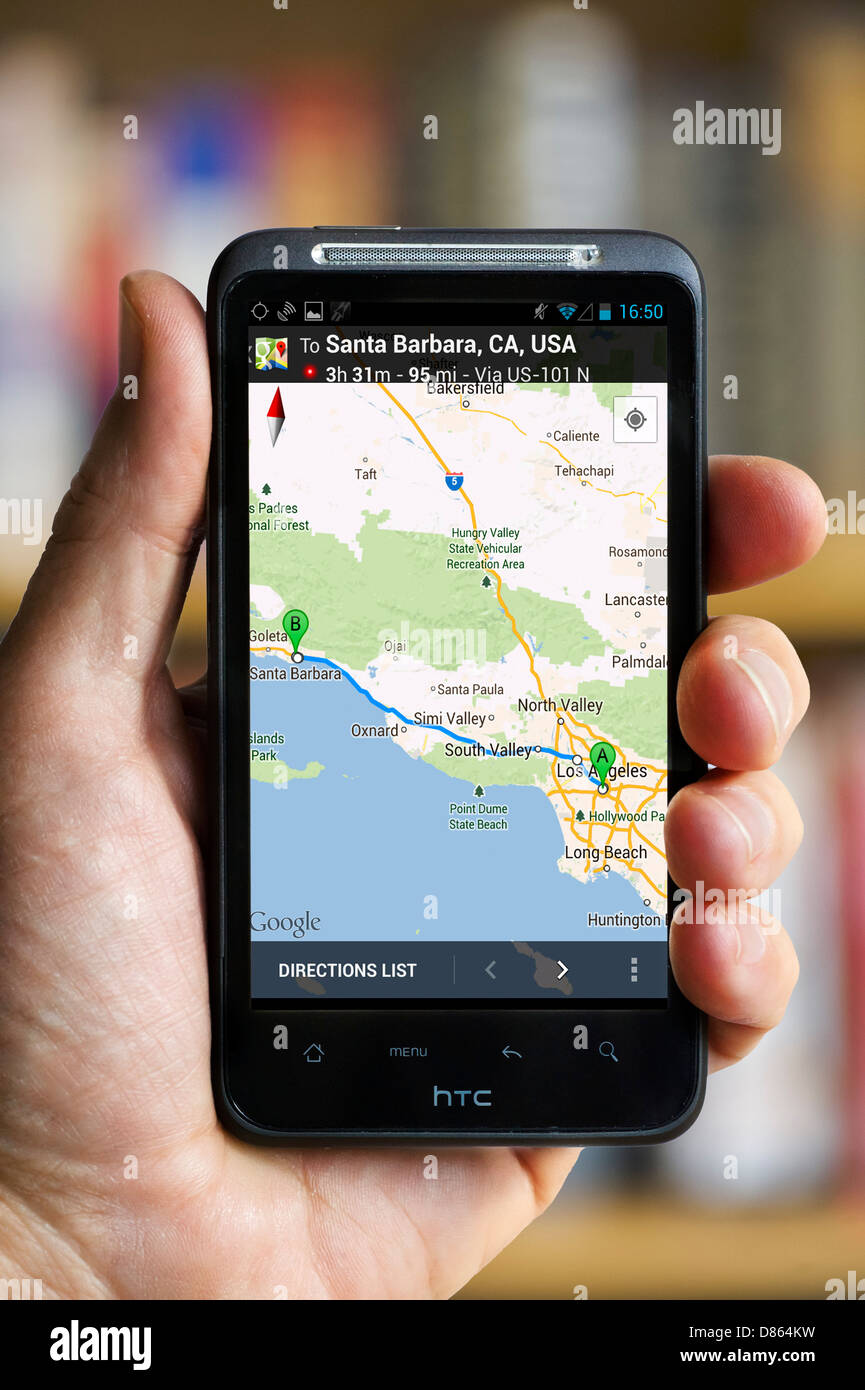 Google Maps on an HTC Smartphone, USA Stock Photo