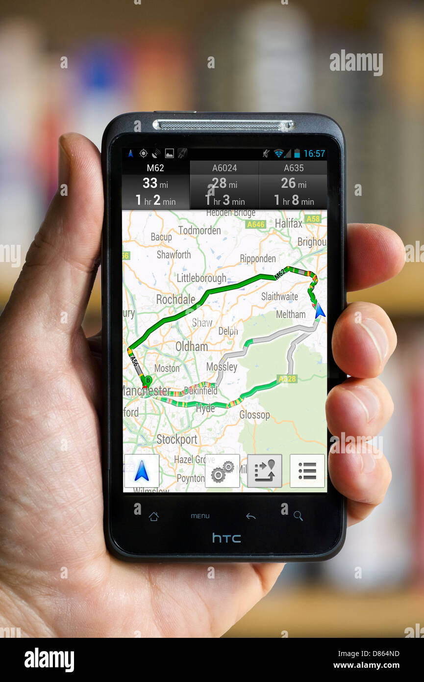 Google Navigation on an HTC smartphone, UK Stock Photo