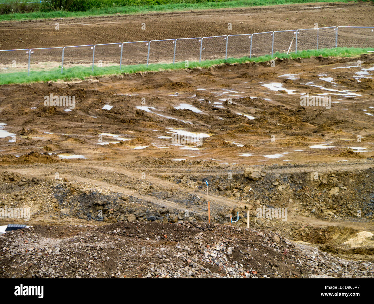 Waterlogged land being prepared for housing development, Grantham, Lincs Stock Photo