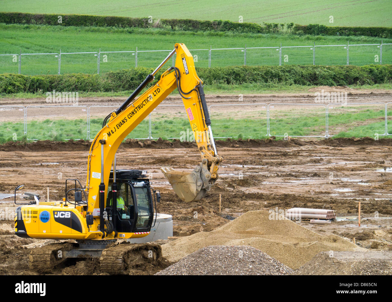 Waterlogged land being prepared for housing development, Grantham, Lincs Stock Photo