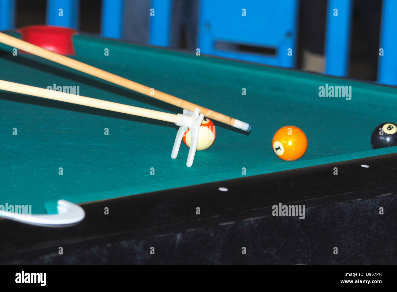 snooker billiards pool table with balls rolling on Stock Photo Alamy