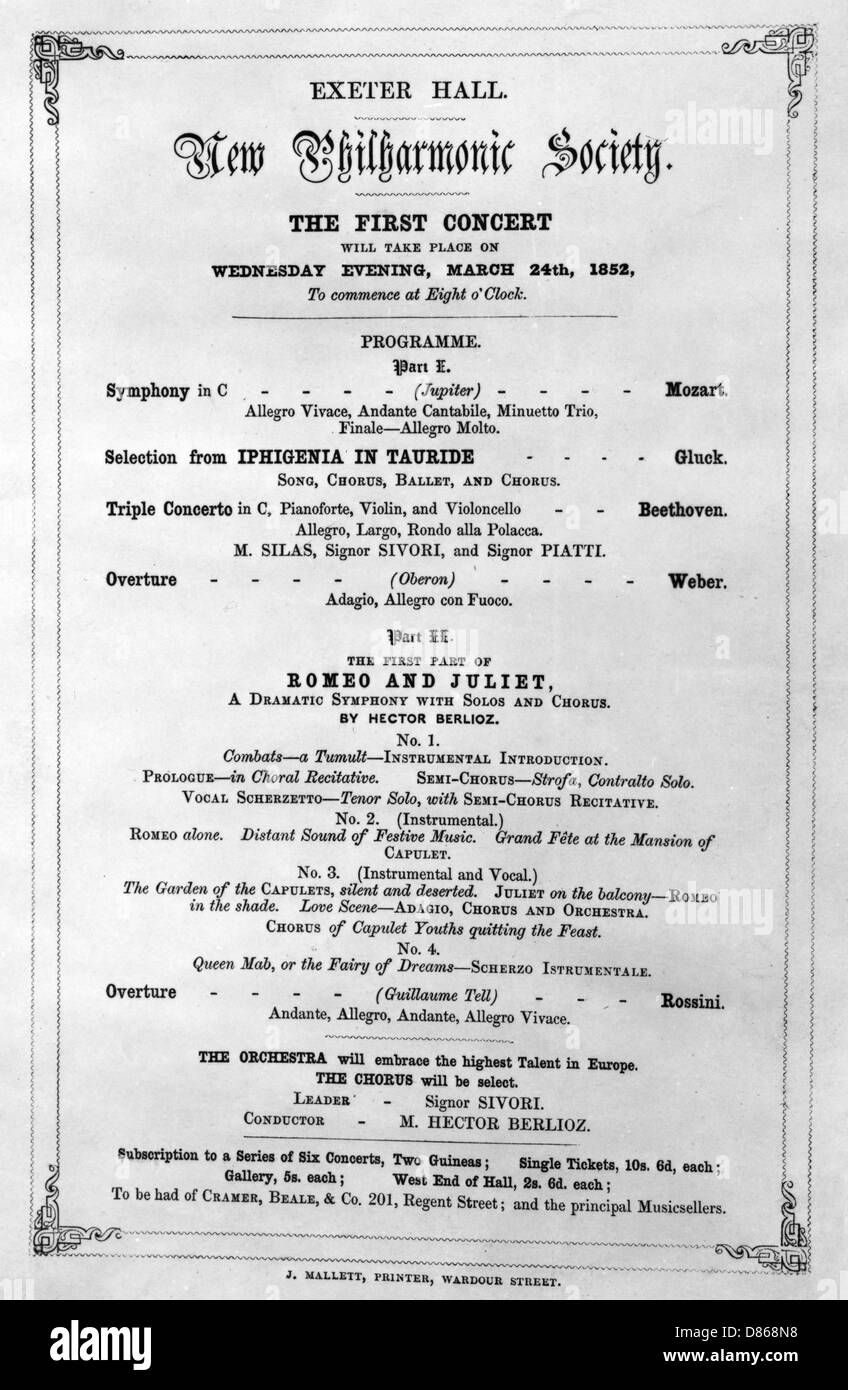 Programme for Exeter Hall, London, 1852 Stock Photo