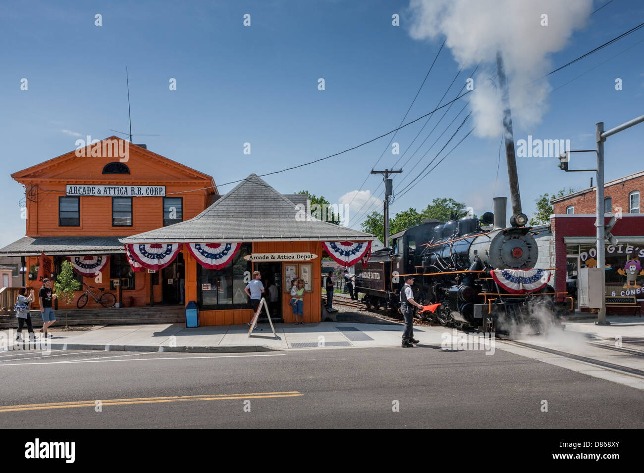 Steam excursion train Arcade and Attica Railroad leaving Arcade in western New York Wyoming County Stock Photo