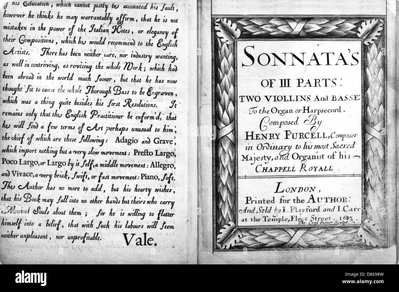 Music score: Sonata by Purcell, 1683 Stock Photo