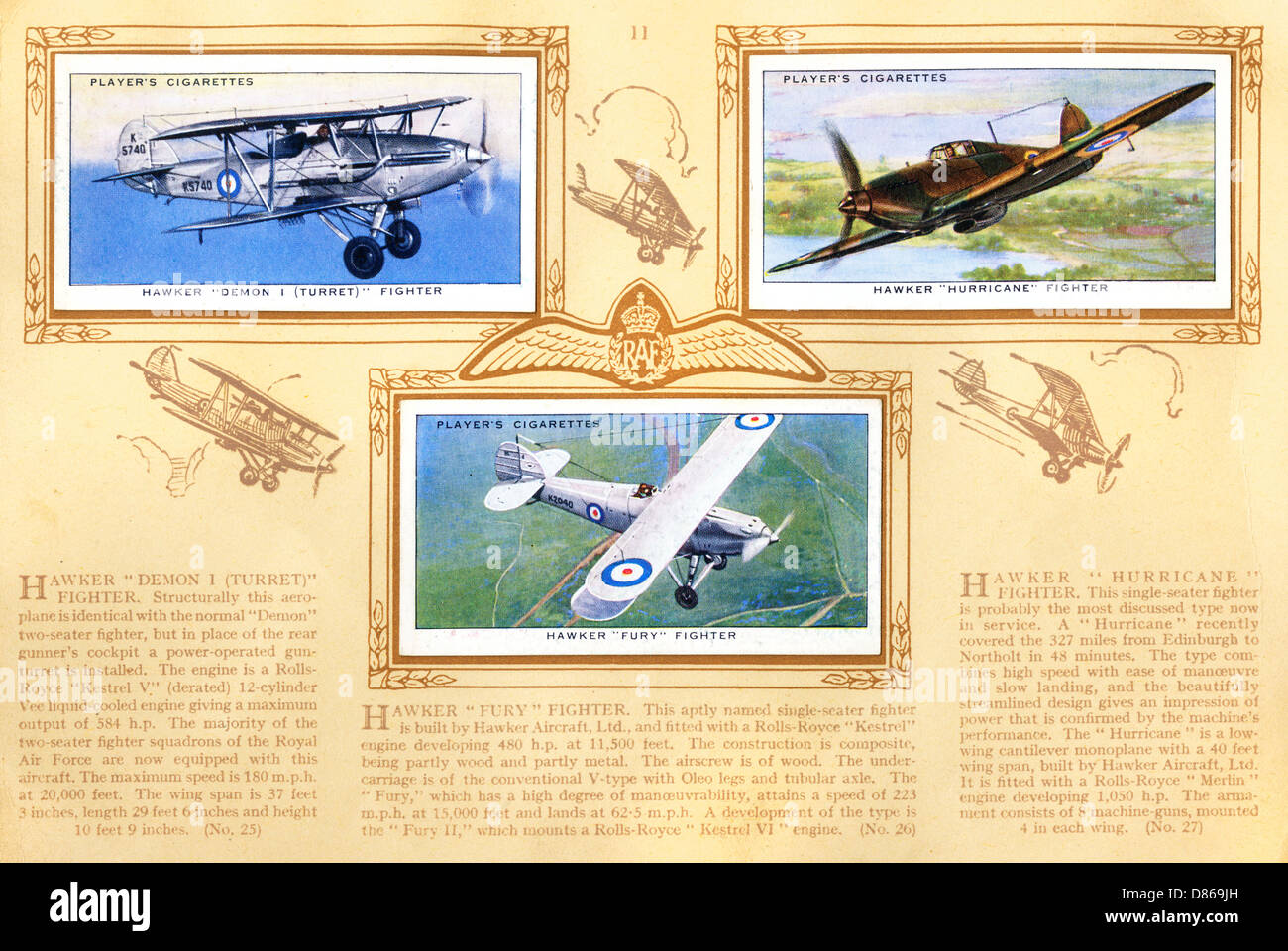 Page from Aircraft of the Royal Air Force card album Stock Photo