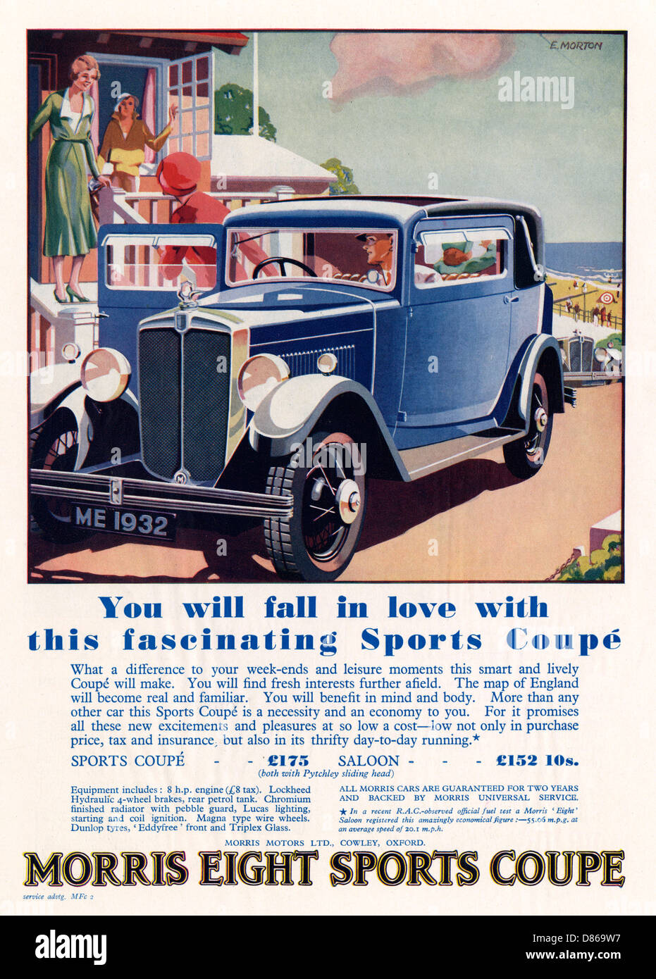 Morris Eight Sports Coupe car advertisement, 1932 Stock Photo Alamy