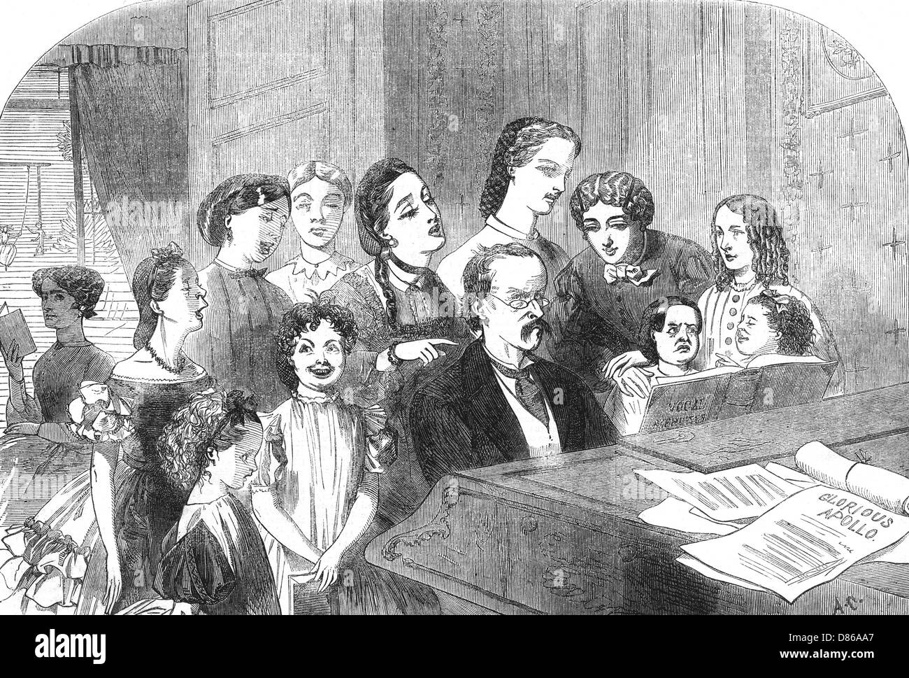 A singing lesson at Minerva House, 1863 Stock Photo
