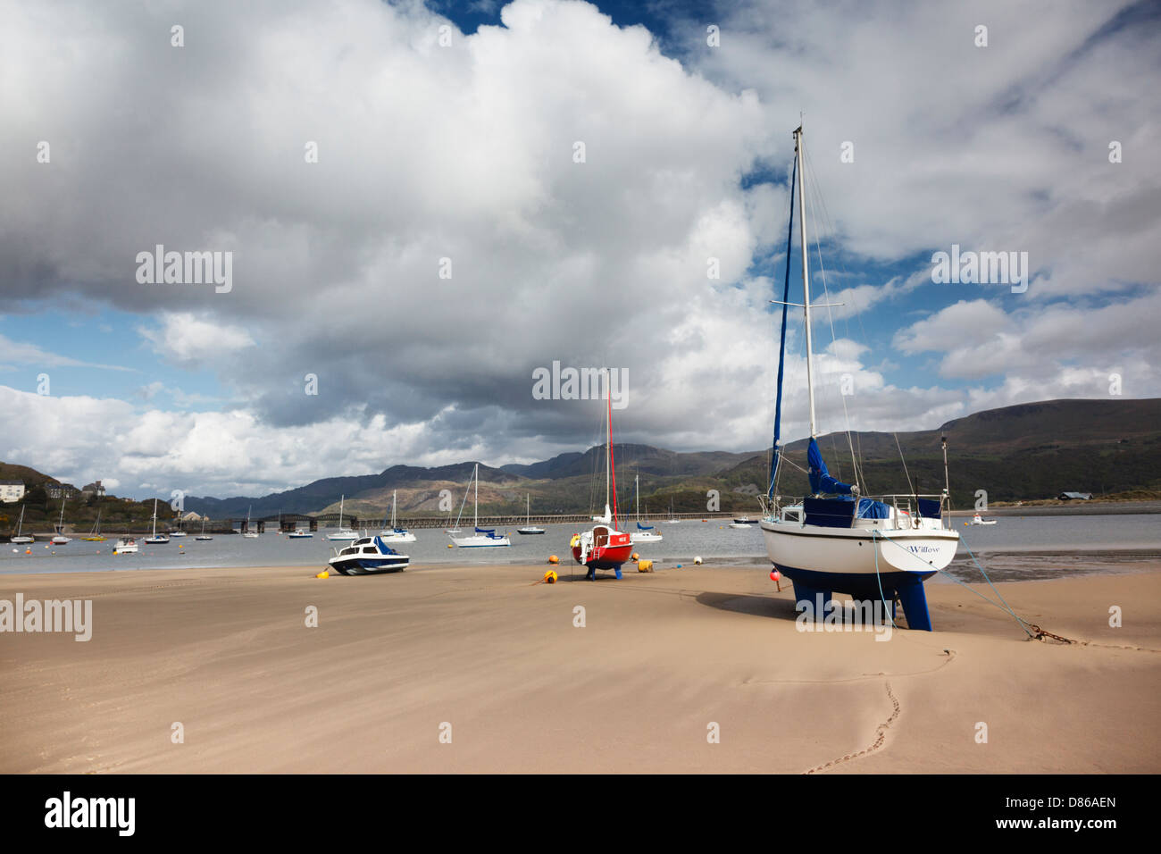 Barmouth harbour at low tide Stock Photo